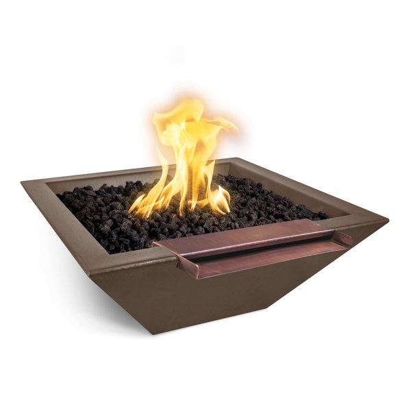 The Outdoor Plus 30 Square Maya Fire, Water Bowl, GFRC Concrete, Chocolate, Low Voltage Electronic Ignition, Natural Gas OPT-30SFWWSE12V-CHC-NG